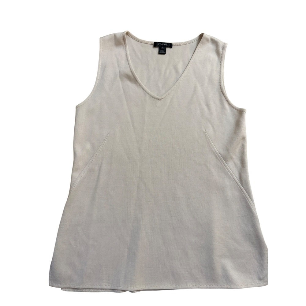 St. John Tan Wool Blend Sleeveless V Neck Knit Top Size Medium